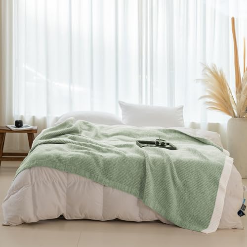 MH MYLUNE HOME Ultra Soft Ribbed Throw Blanket for Couch 50x60 Inches Luxurious Super Cozy Fluffy Microfiber Blanket Plush Warm Reversible Throw Blankets for Sofa Bed - Sage Green 50 x 60 Inches - color: Ribbed Green, size: 50"x60" - 550 GSM