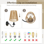 3PCS Chandelier Lamp Shades,Rattan Lamp Shade Clip-on Rattan hanging lamp Shade,Natural Touch Hand Woven Lampshade for Chandeliers, Pendants, Wall Sconces, 3.9 x 5.6 x 5.4 in