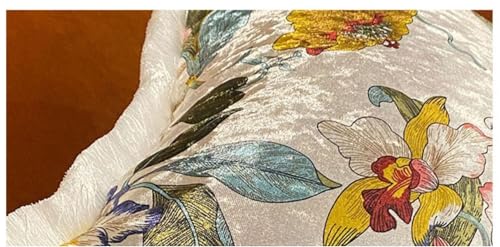 GUMAS Original Luxurious Floral and Bird Print Velvet Throw Pillow, Cushion Cover with Vintage Chinese Style Design (1, Pearl White Cover) - color: Pearl White Cover