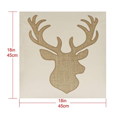 Embroidered Throw Pillow Covers Deer Head Pattren 18x18 Inches for Living Room Cotton Cushions Covers (Khaki) … - color: Deer Head-khaki