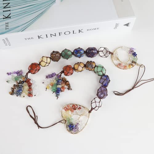 2 Pieces of 7 Chakras Healing Crystals and Tree of Life Wall Hanger Tumbled Gemstones Meditation Hanging Ornament Christmas Tree Memorial Hanging Pendant (Style 4) - color: A-style 22