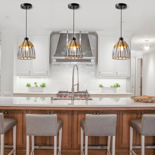 OCIOC Mini Hemp Rope Woven Pendant Light, Boho Chanderlier Light Fixture, 6.9 Inch Farmhouse Rattan Adjustable Height Hanging lamp for Kitchen Island Bedroom, Dining Room, Living Room, Entryway, Foyer - size: 5.5
