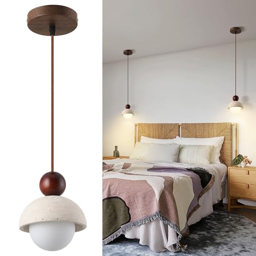Natural Travertine Stone Pendant Light 5.9in Small Mini Wabi Sabi Japandi Japanese Nordic Hanging Lamp Pendant Lighting Fixture for Dining Room Bedroom Corner 2 Packs (Bulb Included) - size: 2 Packs