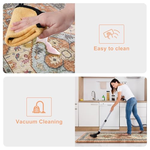 KIMODE Anti Fatigue Kitchen Mat for Floor, Boho Orange Kitchen Rugs Sets of 2, Cushioned Kitchen Floor Mats, Fall Kitchen Rugs Non Slip for Halloween Sink Laundry Desk Home 17"x47"+17"x29" - color: Orange, size: 17.3" x 47 "+ 17.3" x 29 "--0.47 inches