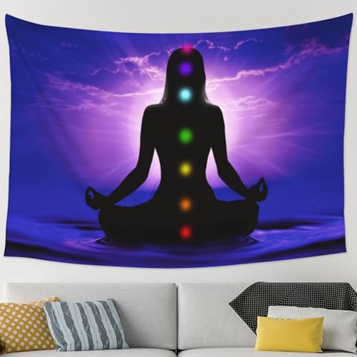 RTAFGU Chakra Meditation Tapestry, Chakra Meditation Silhouette, Spiritual Yoga Sunset Sky Art Home Aesthetic Tapestries Wall Hanging for Home Living Room Dorm Party Bedroom Decoration 80" L x 60" W - color: Chakra Meditation_1503, size: 80"L x 60"W