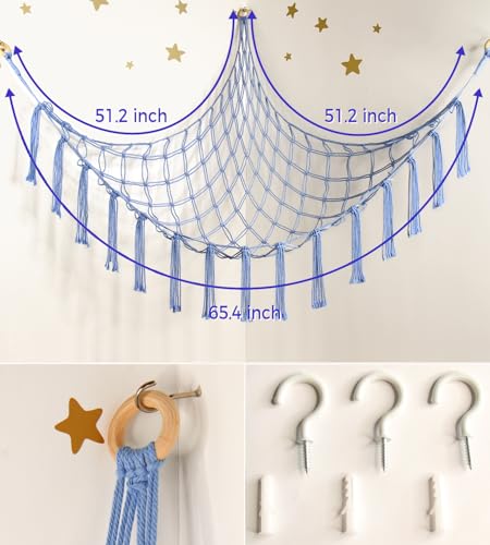 mirolam Stuffed Animal Storage Hammock Net - Toy Hammock Net for Stuffed Animals Corner - Hanging Stuff Animal Organizer Holder Large Size Baby Nursery Room Decor-Blue - color: BabyBlue, size: XL Large(51L"*51H"*65"W)