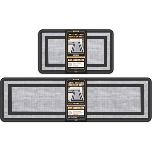 Mattitude Kitchen Mats Set of 2 Cushioned Rugs Anti-Fatigue Mats for Kitchen Floor,Waterproof Non-Slip Mats and Rugs Set for Office,Floor,Laundry 17.3"×29"+17.3"×59",Black - color: Black Frame, size: 17.3" x 59 "+ 17.3" x 29 "--0.40 inches