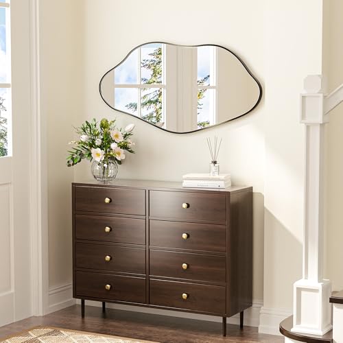 Keonjinn Black Irregular Mirrors for Wall 48" x 24" Inch, Asymmetrical Metal Frame, Tempered Glass Decorative Mirror for Bathroom, Bedroom, Living Room, Entryway(Horizontal/Vertical) - color: Black, size: 24"L x 48"W