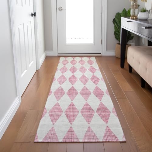 Addison Rugs Chantille ACN578 Pink 2'3" x 7'6" Indoor Outdoor Hallway Runner Rug, Stain Resistant Washable Kitchen Area Carpet for Bathroom, Laundry and Bedroom Rug - color: Pink, size: 2'3" x 7'6" (Runner)