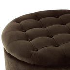 HomePop 28" Button Tufted Velvet Round Storage Ottoman - Chocolate Brown Velvet - color: Chocolate Brown Velvet