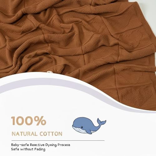 Baby Knit Cotton Blanket Mocha Heart Pattern Soft Breathable Throw for Crib Or Stroller Nursery Gift Baby Shower Birthday Christmas Size 30x30 - color: Mocha, size: 30"x30"