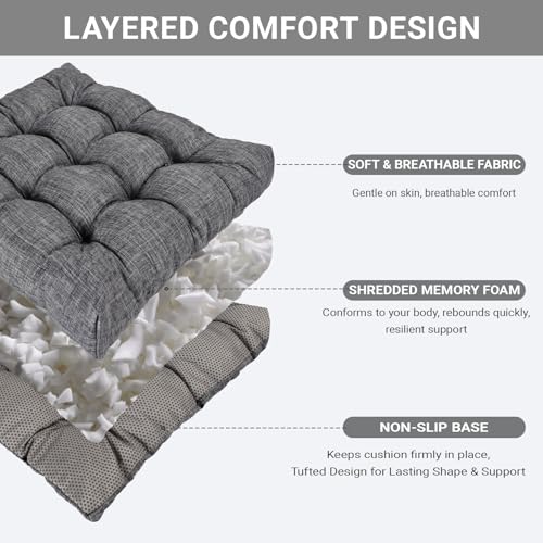 Large Square Floor Cushions Set of 2, 22 x 22 Inch with Non-Slip Bottom, Memory Foam Floor Pillow for Sitting, Meditation & Yoga, Soft Supportive Floor Seating Cushion for Adults & Kids (2, Dark Grey) - color: Dark Grey