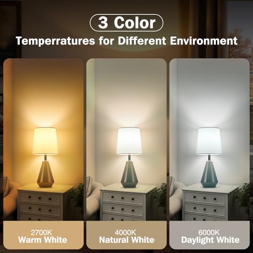 Small Bedside Table Lamp for Bedroom - Reading Desk Lamp with 3 Color Temperatures，15.5" Nightstand Ceramic Lamp with Fabric Shade for Kids Room,Living Room,Dorm,Home Office (Green+White) - color: Green+White, size: 15.5"