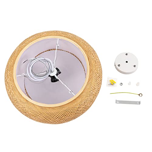 Hand-Woven Bamboo Pendant Light, Lantern Lamp Rattan Single Light Weaving Natural Wooden Ceiling Hanging Fixture with Adjustable Cord for Kitchen Dining Room Restaurant Farmhouse - color: Dome,Style 8,19.65inch