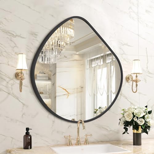 Irregular Wall Mirror Asymmetrical Mirrors, 19''x20'' Black Metal Framed Mirror for Bathroom Bedroom Living Room Entryway, Decorative Modern Wall Decor, Wall Mouted - color: Black-irregular 1(20"x19")