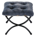 15" Foldable Foot Stool Ottoman with Metal Frame - Washable Faux Fur Navy Upholstered Indoor/Outdoor Footrest for Living Room, Bedroom, Patio - Space-Saving Compact Design - color: Fleece-navy