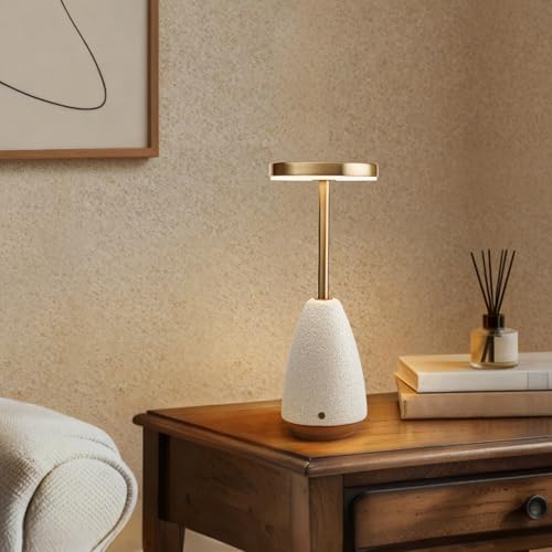 RONDURE 11.0" Ceramic Cordless Table Lamp, Portable Rechargeable Table lamp, Touch Dimmable Warm Ambient Lighting for Living Room, Bedroom, Dining Room, Fast Charging & Long Lasting - style: Lena