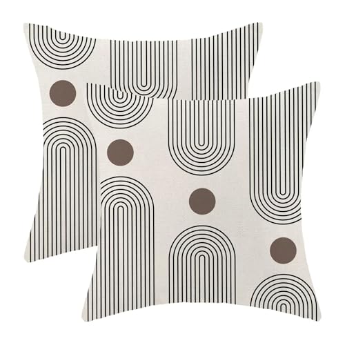 Boho Mid Century Pillow Covers 18x18 Inch Set of 2, Abstract Simple Brown Sun Arch Decorative Throw Pillowcase Boho Modern Outdoor Farmhouse Cushion Cover for Sofa Couch Bed Living Room Decor - color: Boho8, size: 18" x 18" (Pack of 2)