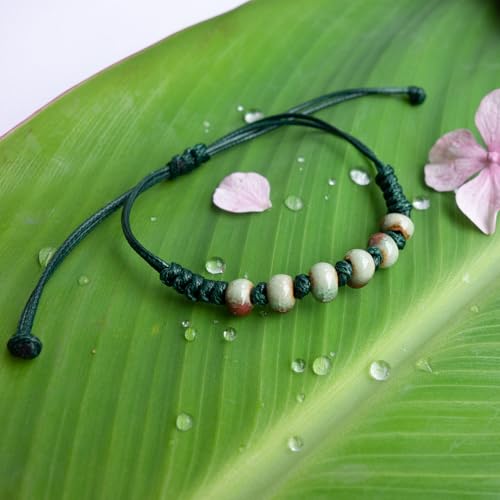 Handmade Green Boho Bracelets for Women, Bohemian Ceramic Beads Bracelets for Friends, Trendy Porcelain Stone Beaded Bracelets for Sisters - color: Earthy Green