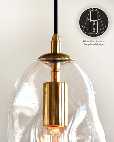 CASAMOTION Modern Pendant Lights Kitchen Island Large Gold Hanging Light Fixtures for Dining Table Blown Art Glass Clear Organic Globe Bedroom Foyer Entryway Hallway Lamp 12 Inch 1 Pack - color: Clear+Glod 12"H-1 Pack