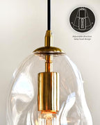 CASAMOTION Modern Pendant Lights Kitchen Island Large Gold Hanging Light Fixtures for Dining Table Blown Art Glass Clear Organic Globe Bedroom Foyer Entryway Hallway Lamp 12 Inch 1 Pack - color: Clear+Glod 12"H-1 Pack