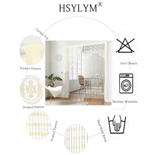 HSYLYM String Door Privacy Lace Curtain Macrame Boho Doorway Window Curtains for Wall Divider Windows Door Covers Decorative Room Separation (35×79in/90×200cm,Champagne) - color: Champagne, size: 35"W x 79"L (Pack of 1)