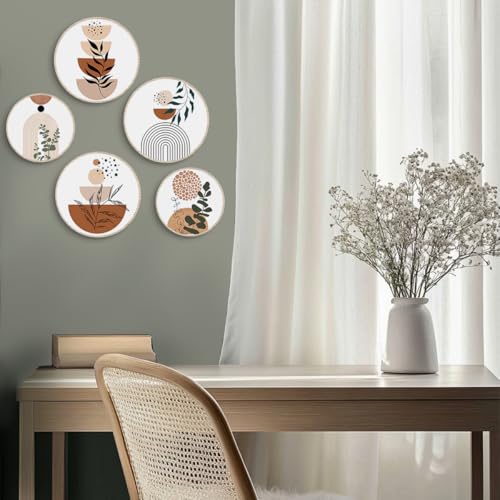 5 Pcs Boho Abstract Wooden Wall Art, Botanical Line Art Geometric Terracotta Tones Gallery Decor for Apartment Bedroom Living Room Dining Room Farmhouse Home - color: Botanical
