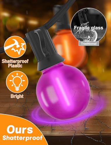 50ft Halloween Outdoor String Lights, G40 LED Halloween Globe Lights with 27 Frosted Orange and Purple Bulbs(2 Spare) for Outdoor Indoor Patio Yard Roofline Decorations, E12 Socket, Black Wire - color: Frosted Orange Purple, size: 50FT