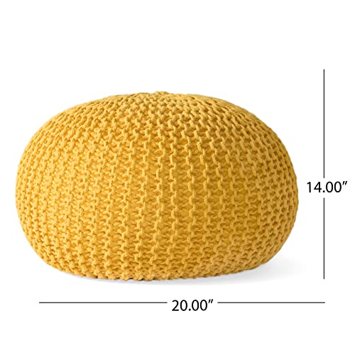 Nahunta Knitted Round Pouf - Cotton - Yellow - color: Yellow