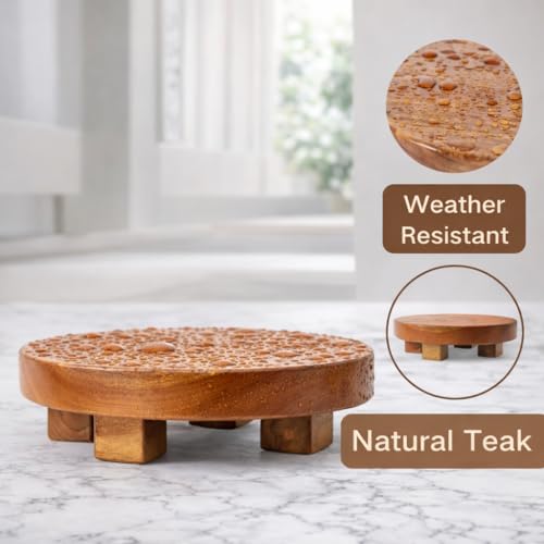 Teak Handmade Display Riser for Bathroom Counter Decor, Round Pedestal Stand for Shelf, Home Centerpiece Decor