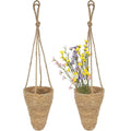 CITYES 2 Pcs Hanging Basket for Wall Conical Hanging Wicker Basket with Hemp Rope Handmade Wall Planter for Garden Home Flowers Planters Boho Decor Front Door Porch Entryway (Flowers Not Included)