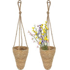 CITYES 2 Pcs Hanging Basket for Wall Conical Hanging Wicker Basket with Hemp Rope Handmade Wall Planter for Garden Home Flowers Planters Boho Decor Front Door Porch Entryway (Flowers Not Included)