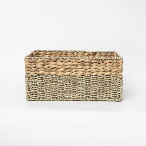 YAHUAN Natural Water Hyacinth & Seagrass Woven Storage Baskets – Wicker Storage Basket Organizer Bins with Handles for Home & Office Pantry Shelf (Medium) - color: Medium