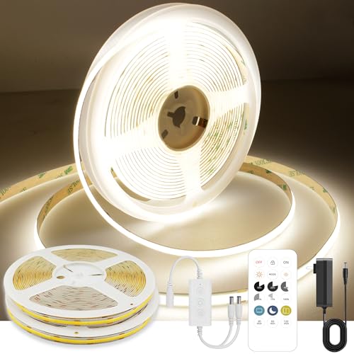AXMOTUT 32.8ft COB LED Strip Light White, High Bright LED Strips with 320LEDs, RF Remote and UL Power Supply, 4000K Dimmable LED Lights for Bedroom,Kitchen, DIY Home Decoration, 2 Rolls of 16.4ft - color: Natural White 4000K, size: 32.8FT