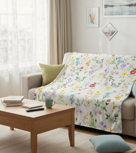 Aipon Floral Throw Blanket for Women, 50 x 60 Inch Purple Small Flower Botanical Patterned Throw Blanket Gifts for Women, Cozy Soft Plush Fuzzy Throw Blankets for Couch Bed - color: White Flowers, size: 50.00'' × 60.00''