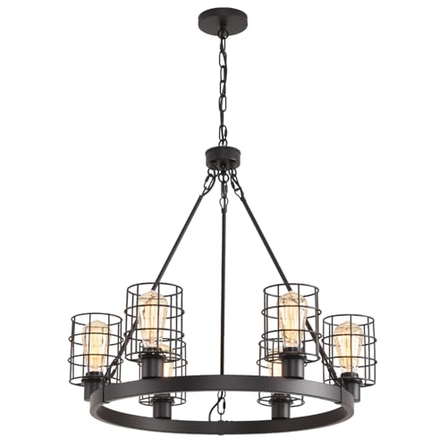 Wagon Wheel Chandelier Modern Farmhouse Pendant Light,Black Farmhouse Chandelier, 6-Light Wagon Wheel Chandelier with Adjustable Height, Dining Room Light Fixture, Hanging Lights - color: D