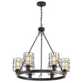 Wagon Wheel Chandelier Modern Farmhouse Pendant Light,Black Farmhouse Chandelier, 6-Light Wagon Wheel Chandelier with Adjustable Height, Dining Room Light Fixture, Hanging Lights - color: D