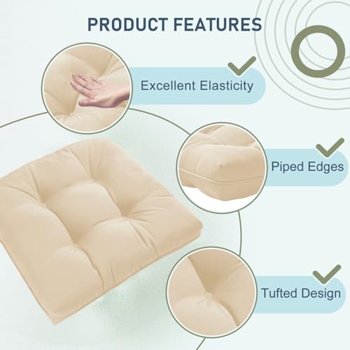 downluxe Outdoor Chair Cushions Set of 2 for Patio Furniture, Waterproof Tufted Overstuffed Patio Furniture Cushions, Thick Outdoor Seat Cushion, 19" X 19" X 5", Beige - color: Beige, size: 2 Count (Pack of 1)
