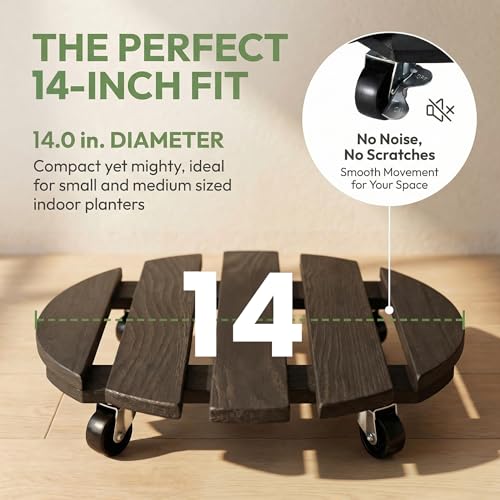ZXZYHFTY Round Wooden Plant Stand with Wheels, 2 Packs Rolling Plant Stand with 360°Lockable Wheels for Vertical Garden Towers, Vertical Planting Tanks, Plant Pots, Wastebaskets (Black, 14") - color: Black, size: 14"