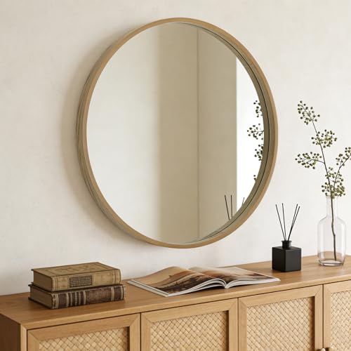 WallBeyond Round Wood Mirror, 36" Round Modern Decoration Large Circle Wall Mirror for Bathroom Living Room Bedroom Entryway, Natural - color: Natural, size: 36"L x 36"W