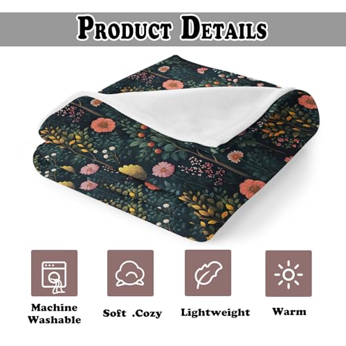 Moody Vintage Floral Throw Blanket for Couch, Cottagecore Home Decor, Dark Cottagecore Wildflower Plant Botanical Throw Blanket for Bedroom Living Room Home Decoration, 50x60 Inches - color: Color_5