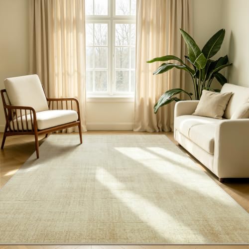 Joydeco 5x7 Area Rug Classic for Living Room Bedroom Kitchen, Beige | Neutral Non Slip Soft Washable Fade Resistant Pet Friendly Foldable - color: Beige, size: 5' x 7' (Rectangular)