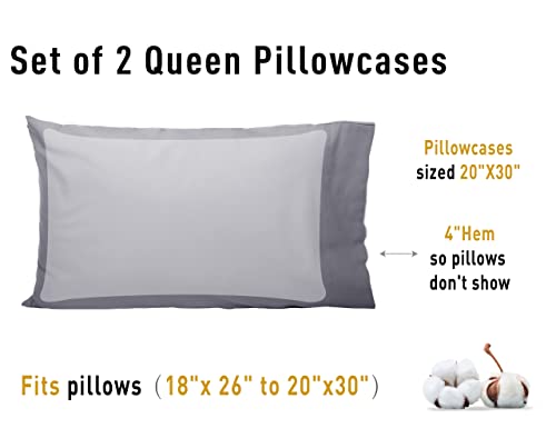 Sunflower Queen Pillowcases Set of 2, 100% Cotton Queen Pillow Cases 2, 20×30 inches Frost Gray, Soft and Breathable - color: Frost Gray, size: Queen (20"x30")