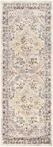BoutiqueRugs Ivory Medallion Traditional 7ft Runner Rug Taupe Charcoal Cream Gray Mustard Rust Bordered Newkirk Hallway Kitchen Corridor Stairway Laundry Room 2'7" x 7'3" Stain Resistant Non-Shedding - color: Taupe/Charcoal/Cream, size: 2'8" x 7'3" (Runne