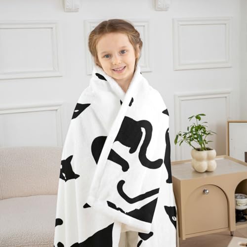 Feelyou Cat Throw Blanket Black Cat Soft Fleece Sherpa Cozy Fuzzy Plush Warm Cats Print Fuzzy Plush Throw Cute Kitten Twin 60"x80" Cats Lover's Gift for Bed Couch Living Room - color: Black White, size: Twin