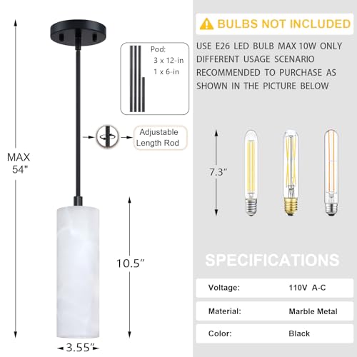 3 Pack 1 Light Hanging Natural Polyhedral Alabaster Marble Pendant Ceiling Light Fixture,Modern Industrial Farmhouse Kitchen Island Light Black Finish Over Sink Restaurant bar Corridor - color: Black 3.6" Polyhedral Marble, size: 3 Pack