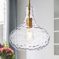 11" Hand-Blown Clear Glass Pendant Light with Hammered Texture, Gold Finish Adjustable Hanging Light Fixture for Kitchen Island, Dining Room, Hallway, Living Room - color: Gold Rod