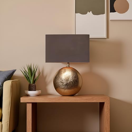 Cruiser’s Caché 19" Modern Metal Table Lamp, Antique Gold Finish with Handloomed Dark Khaki Rectangular Lampshade - style: Modern Metal