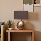 Cruiser’s Caché 19" Modern Metal Table Lamp, Antique Gold Finish with Handloomed Dark Khaki Rectangular Lampshade - style: Modern Metal