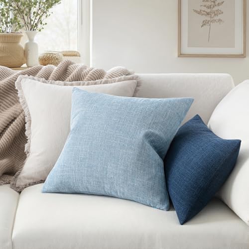 MIULEE Pack of 2 Decorative Linen Burlap Textured Pillow Covers Farmhouse Boho Accent Pillowcases Spring Coastal Home Decor for Couch Sofa Bedroom Living Room 18x18 Inch Light Blue - color: Light Blue, size: 18" x 18" (Pack of 2)